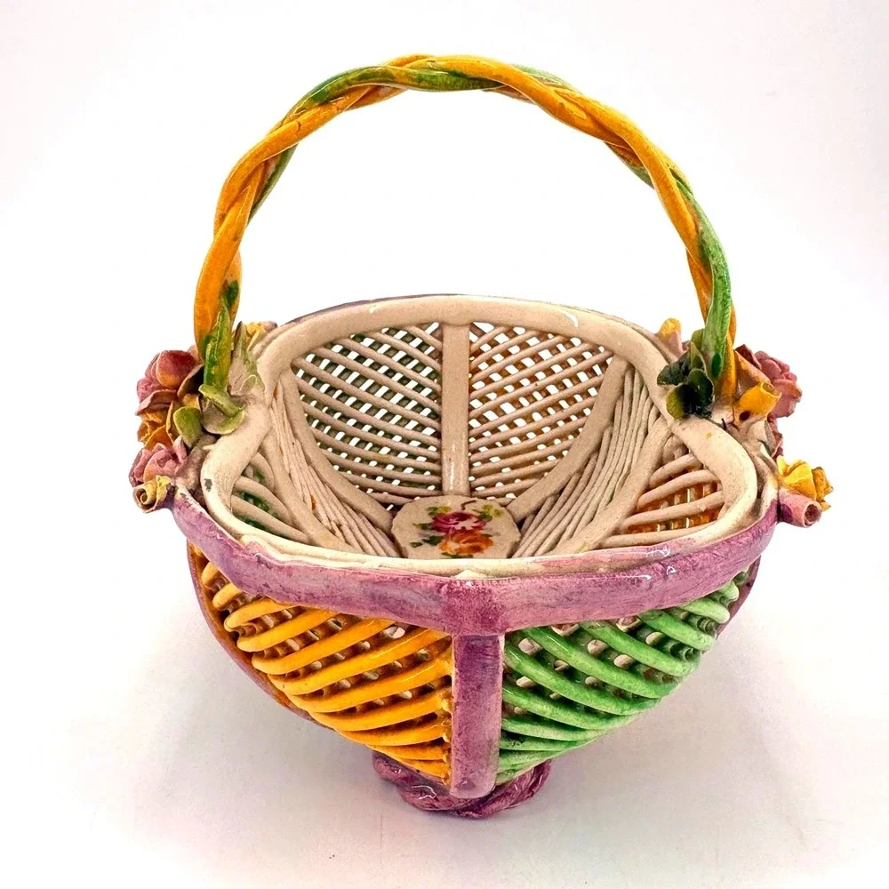 Vintage Floral Porcelain Basket Cottagecore Shabby‎ Chic Easter Centerpiece